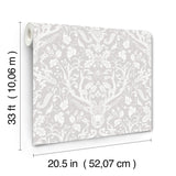 4169-12701 Kiwassa Grey Antler Damask Wallpaper