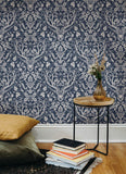 4169-12703 Kiwassa Navy Antler Damask Wallpaper