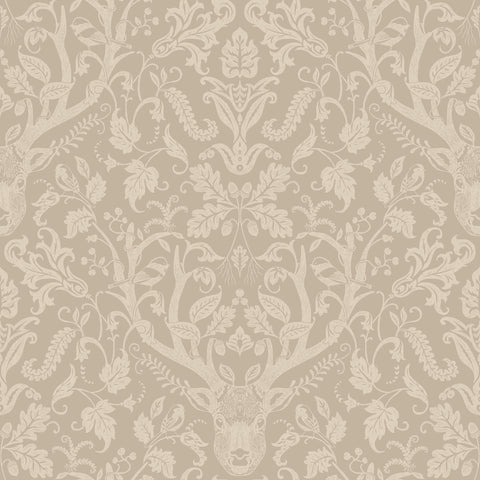  4169-12705 Kiwassa Light Brown Antler Damask Wallpaper