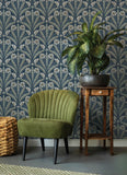  4169-27600 Tap Root Dark Blue Floral Damask Wallpaper