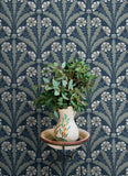  4169-27600 Tap Root Dark Blue Floral Damask Wallpaper