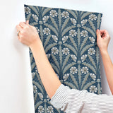  4169-27600 Tap Root Dark Blue Floral Damask Wallpaper