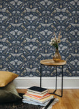 4169-83118 Mystic Moth Navy Forest Magic Wallpaper