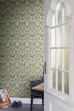 4171-82059 Myrtle Sea Green Floral Ogee Wallpaper