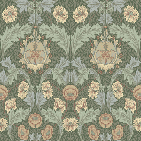 4171-82059 Myrtle Sea Green Floral Ogee Wallpaper