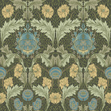 4171-82060 Myrtle Dark Green Floral Ogee Wallpaper