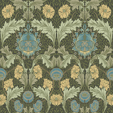 4171-82060 Myrtle Dark Green Floral Ogee Wallpaper