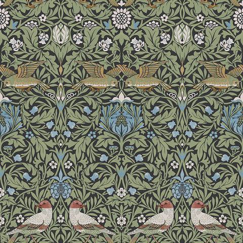 4171-82062 Bird Multicolor Floral Thicket Wallpaper