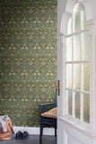 4171-82063 Bird Green Floral Thicket Wallpaper