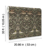 4171-82064 Bird Brown Floral Thicket Wallpaper