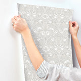 4171-82065 Spring Thicket Dove Tulip Damask Wallpaper