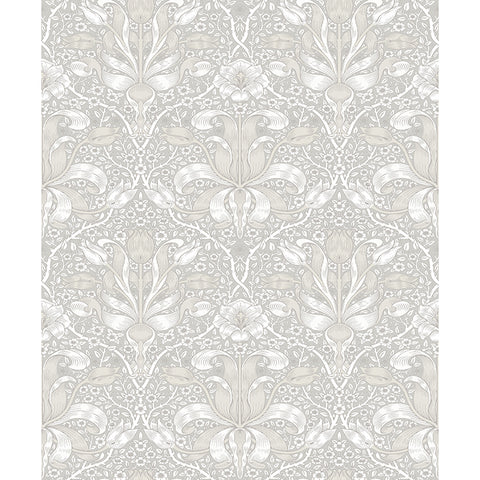 4171-82065 Spring Thicket Dove Tulip Damask Wallpaper