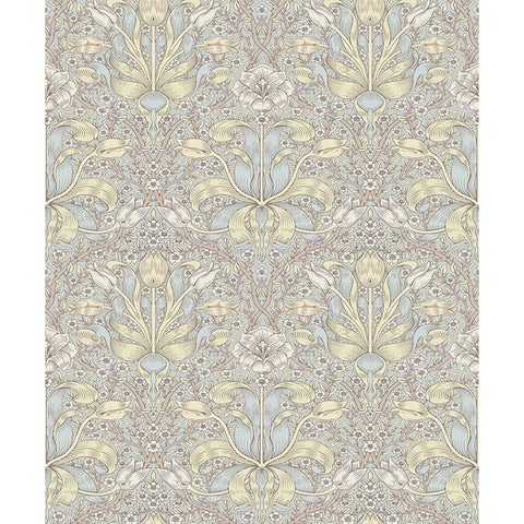 4171-82066 Spring Thicket Light Blue Tulip Damask Wallpaper
