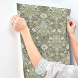 4171-82067 Spring Thicket Green Tulip Damask Wallpaper