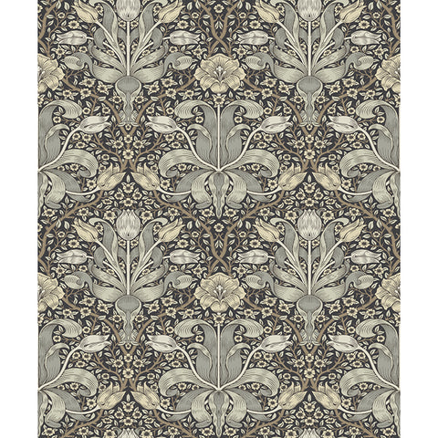 4171-82068 Spring Thicket Blue Tulip Damask Wallpaper