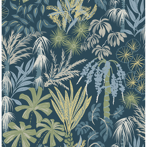 4172-27482 Everglades Teal Botanical Wallpaper