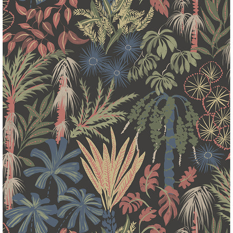4172-27483 Everglades Black Botanical Wallpaper