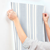 4172-27484 Navarres Stripe Blue Faux Linen Wallpaper