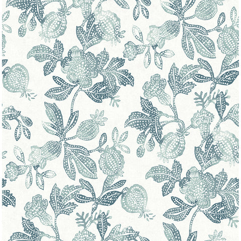 4172-27494 Beach Rose Teal Floral Fruits Wallpaper