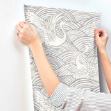 4172-27496 Egret Slate Tidal Dance Wallpaper