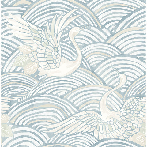 4172-27498 Egret Sky Blue Tidal Dance Wallpaper