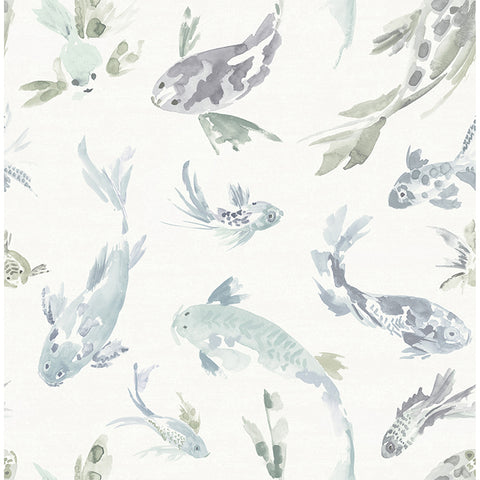  4172-27502 Koi Seafoam Fish Wallpaper
