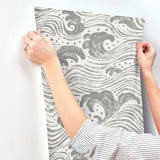 4172-27510 Swell Charcoal Ocean Wave Wallpaper