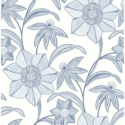 4172-27512 Star Flower Blue Floral Trail Wallpaper