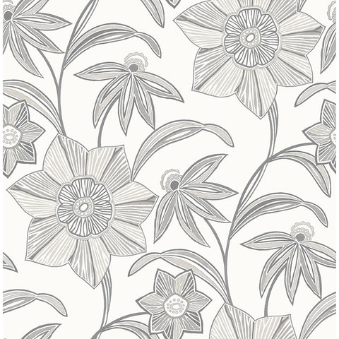 4172-27514 Star Flower Charcoal Floral Trail Wallpaper