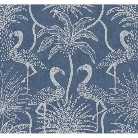  4172-82006 Biscayne Navy Flamingo Beach Wallpaper