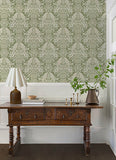 4173-27620 Finch Light Green Woodland Damask Wallpaper