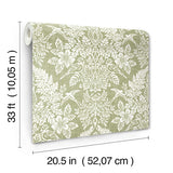 4173-27620 Finch Light Green Woodland Damask Wallpaper