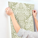 4173-27620 Finch Light Green Woodland Damask Wallpaper