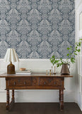  4173-27622 Finch Blue Woodland Damask Wallpaper