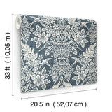  4173-27622 Finch Blue Woodland Damask Wallpaper