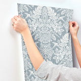 4173-27623 Finch Light Blue Woodland Damask Wallpaper