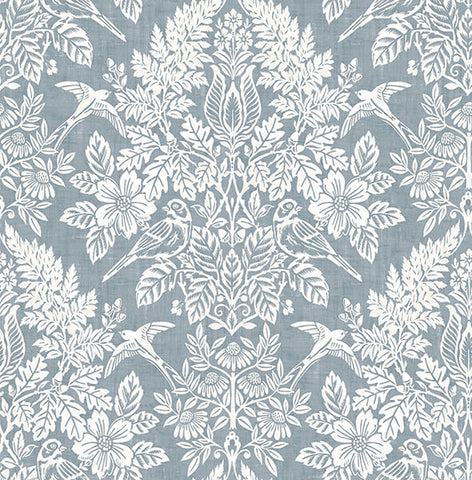 4173-27623 Finch Light Blue Woodland Damask Wallpaper