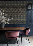 4173-27630 Woodbury Black Floral Damask Wallpaper