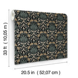4173-27630 Woodbury Black Floral Damask Wallpaper