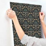 4173-27630 Woodbury Black Floral Damask Wallpaper