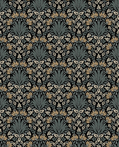 4173-27630 Woodbury Black Floral Damask Wallpaper