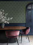  4173-27631 Woodbury Evergreen Floral Damask Wallpaper