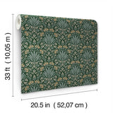  4173-27631 Woodbury Evergreen Floral Damask Wallpaper