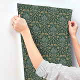 4173-27631 Woodbury Evergreen Floral Damask Wallpaper