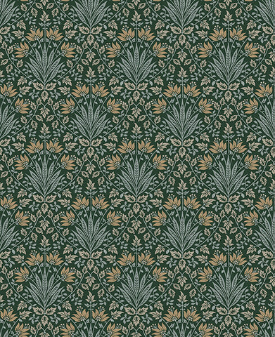  4173-27631 Woodbury Evergreen Floral Damask Wallpaper