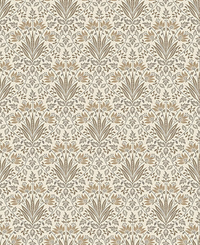 4173-27633 Woodbury Brown Floral Damask Wallpaper