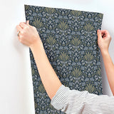 4173-27634 Woodbury Navy Floral Damask Wallpaper