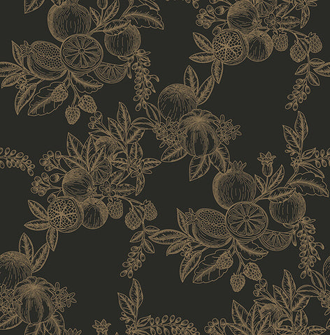 4173-27635 Gerty Gold Fruit Toile Wallpaper