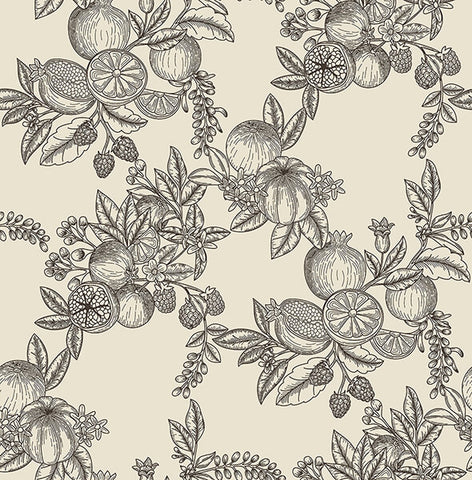 4173-27637 Gerty Black Fruit Toile Wallpaper