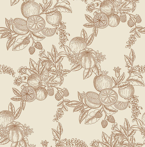 4173-27638 Gerty Copper Fruit Toile Wallpaper